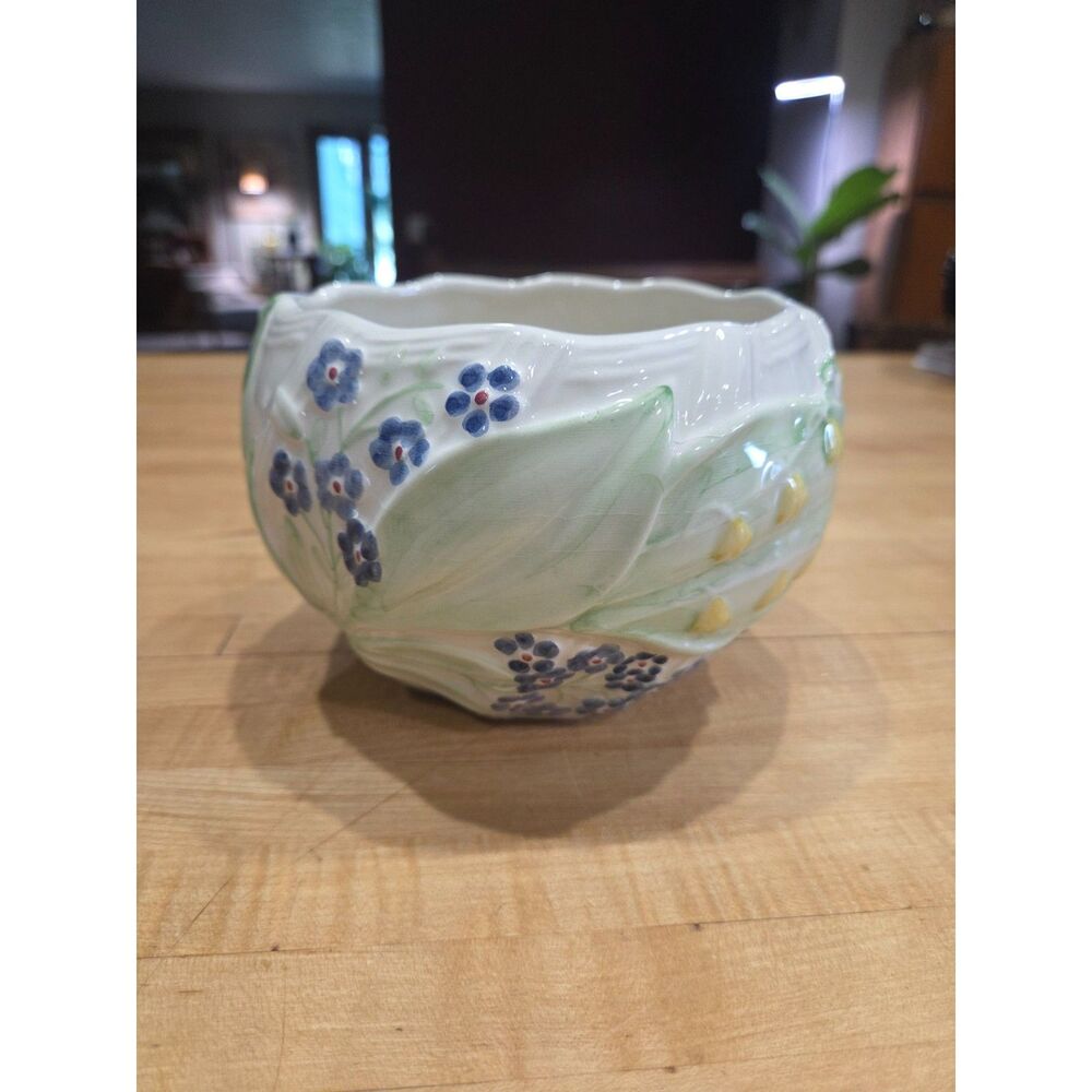 Antique Early 1900s RC Porcelain Floral Planter Hand Painted Blue Yellow Flowers